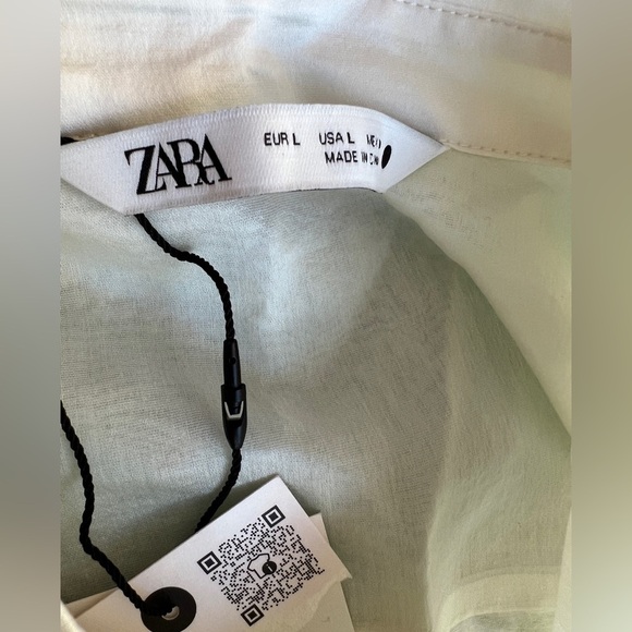 NWT!! Zara Oyster White Ecru Semi Sheer Shirt Blouse With Jewels Size L - Picture 10 of 14